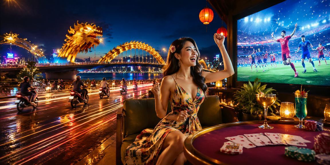 Trò chơi bài điện tử với ánh đèn neon tại Đà Nẵng về đêm